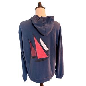 Onia Lighter Weight Hoodie Sailboat Graphic Blue Cotton Blend Large